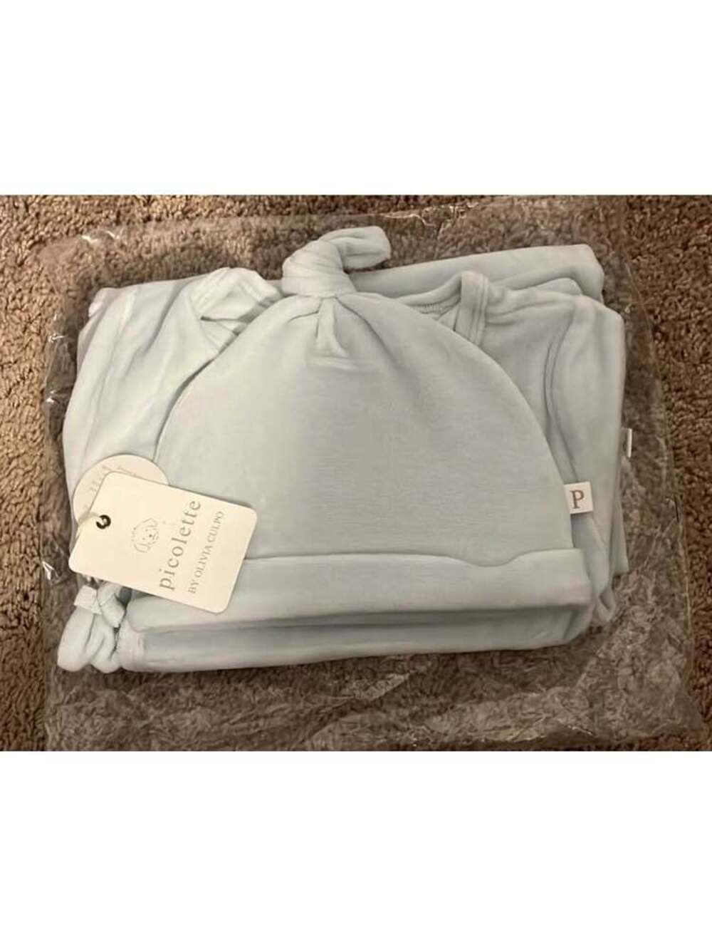 Picolette by Olivia Culpo baby boy 4 piece velour gift set in blue, size 18mo